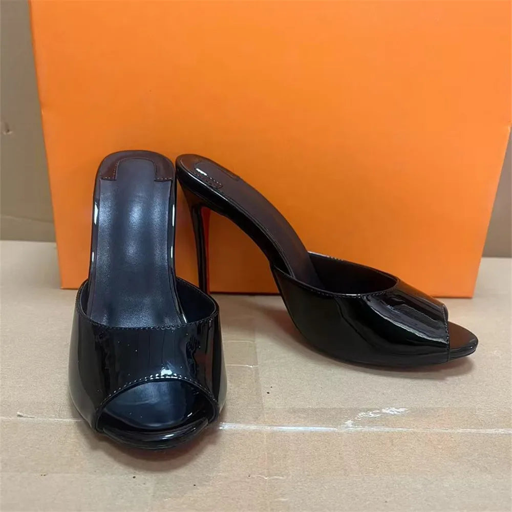 Women Luxury High Heeled Shoes for Woman's Peep Toe Pointed Toe Patent Leather Pumps Sexy Ladies Stiletto Red Party Sandals