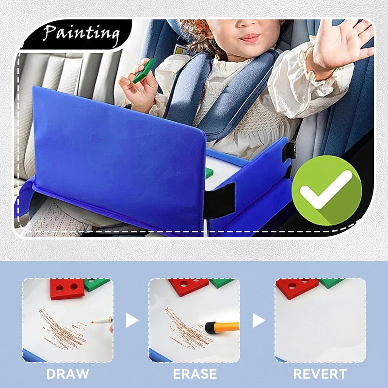 Plateau de voyage pour enfants pour voiture, rangement de jouets pour enfants, planche à dessin, plateau de sécurité, porte-boissons, activités de voyage en voiture