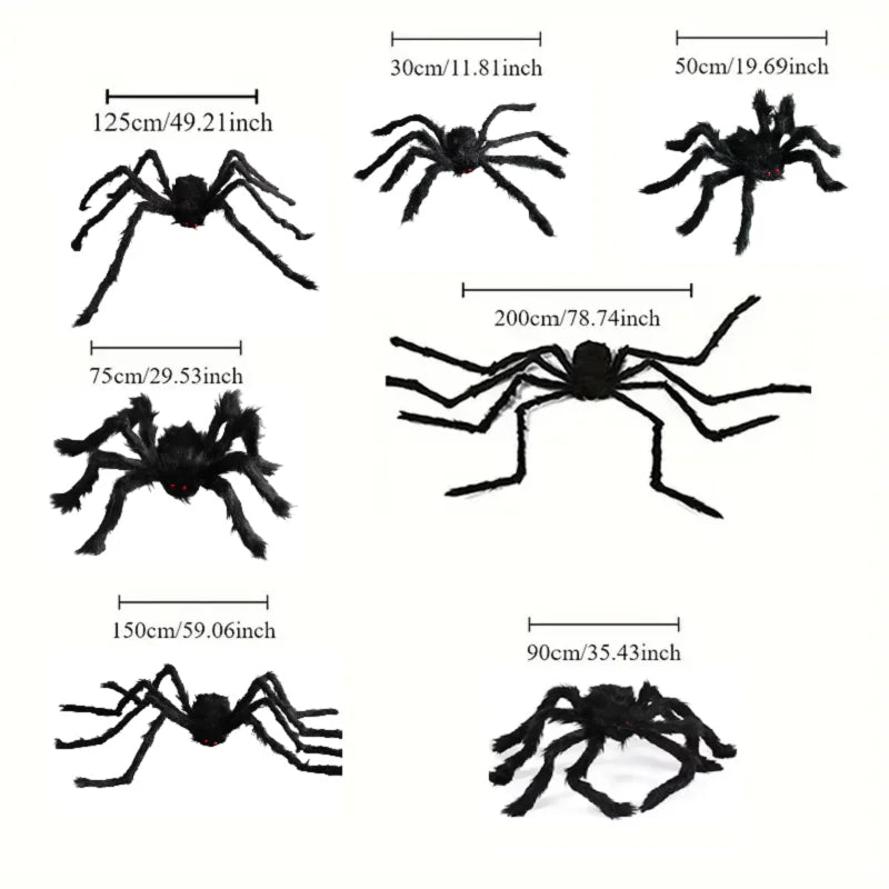 Araña Grande de Peluche de Halloween, Decoración de Halloween de Terror, Accesorio de Fiesta, Decoración Gigante de Araña para Exteriores de 30-200cm, Broma de Cámara, Araña Negra