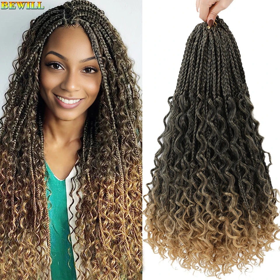 18" Long Boho Braids Extensions Goddess Box Braids Crochet Hair Black Purple Pink Synthetic Braiding Hair Bohemian Hippie Braids