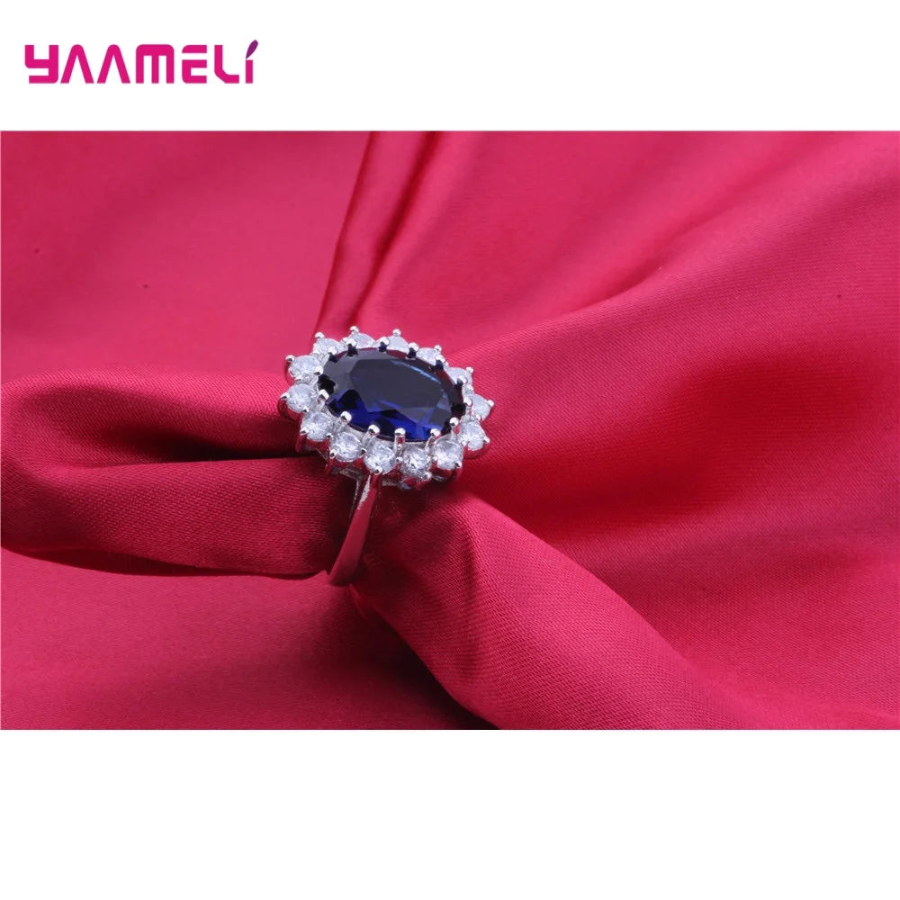 Juegos de joyería de compromiso para boda de mujer, 100% auténticos, de plata de ley 925, diseño clásico de flor ovalada con circonitas cúbicas brillantes