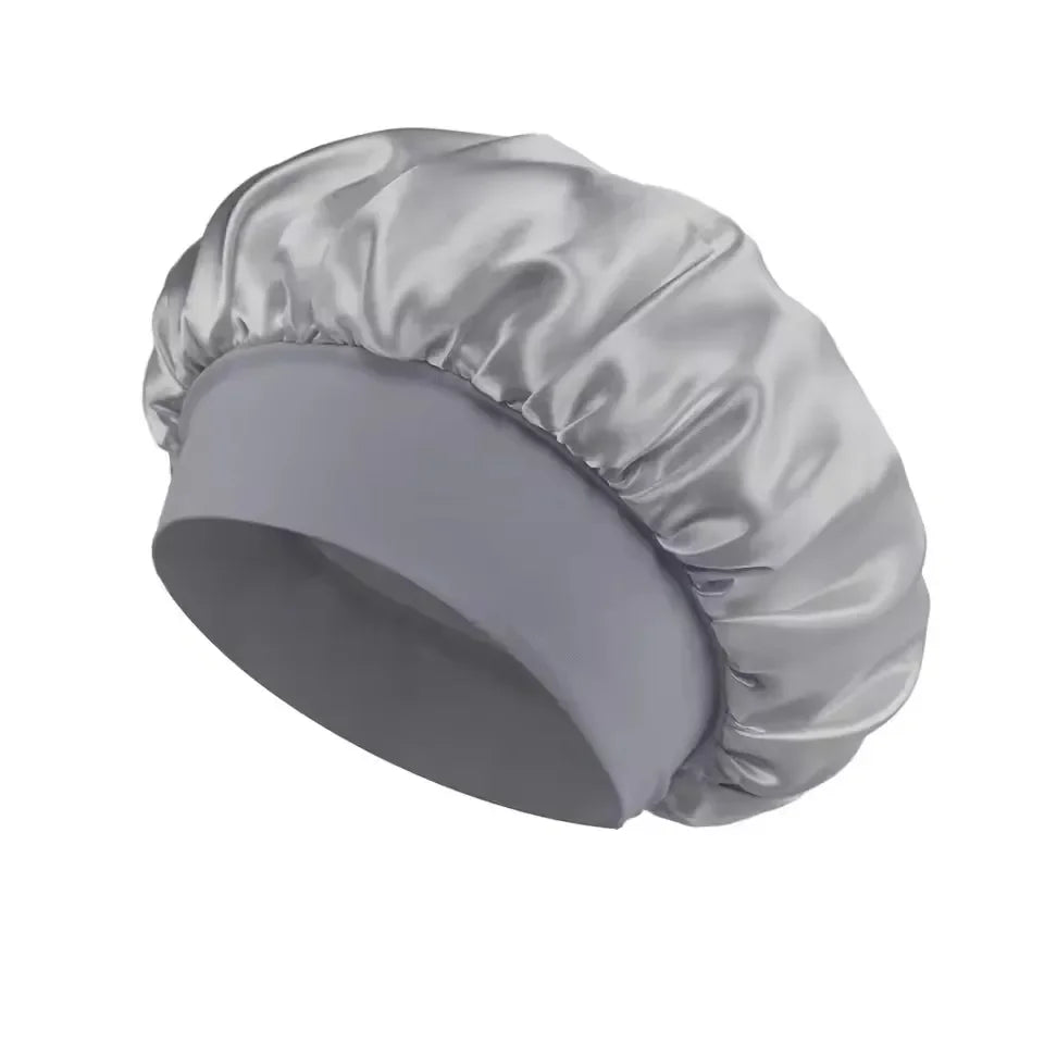 Fashion Bonnet Large Wide Edge Elastic Hat Casual Sports Silk Smooth Suitable for Curled Straight Hair Sleeping Hat Women's men