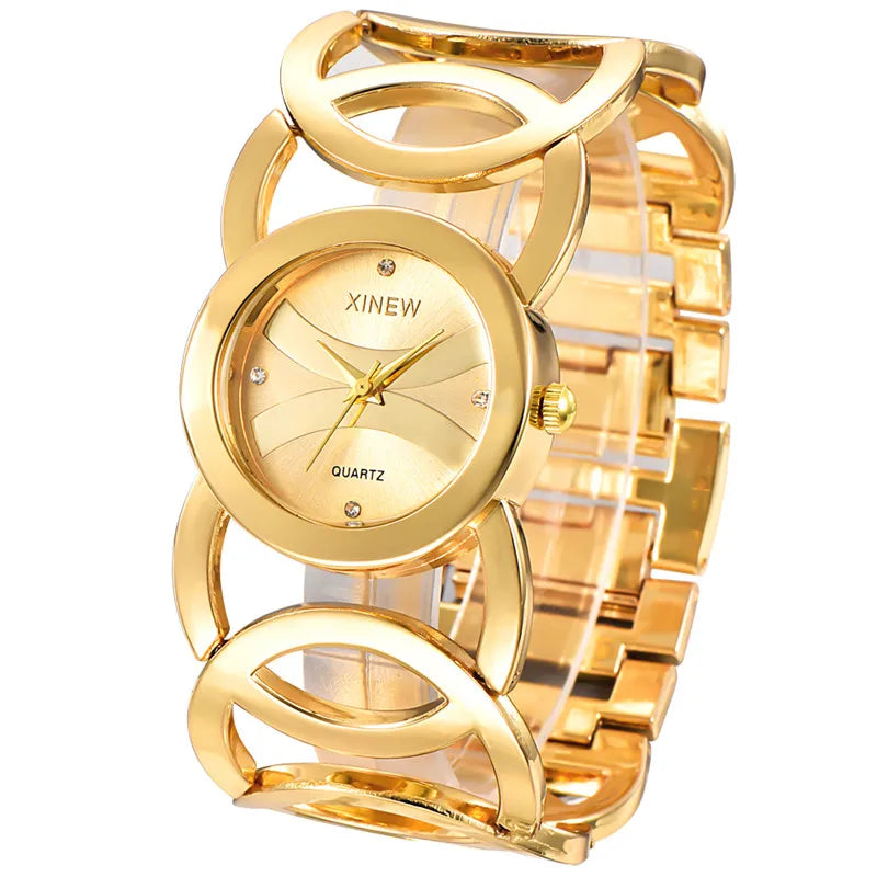 Montres à quartz de luxe pour femmes, grande marque originale XINEW 6438, décontractées, dorées, tendance 2024