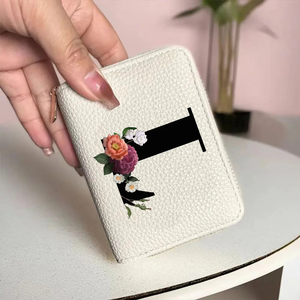 Cartera corta con estampado floral y letras