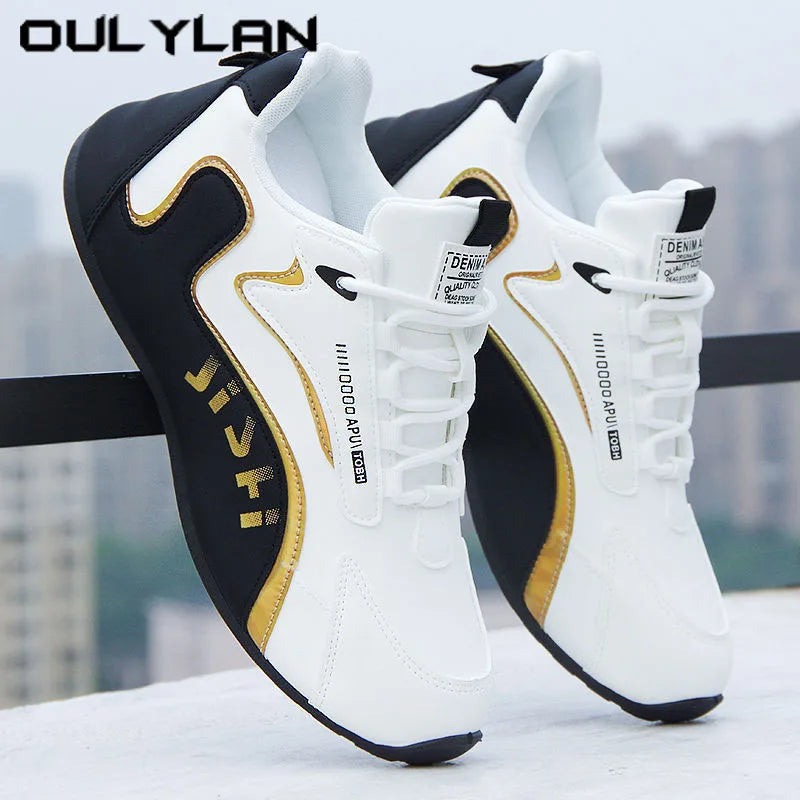 Oulylan Leather Autumn Running Shoes Low Heel Shallow Mouth Men's Leisure Shoe High-End Travel Sportshoe Large Size Sneakers