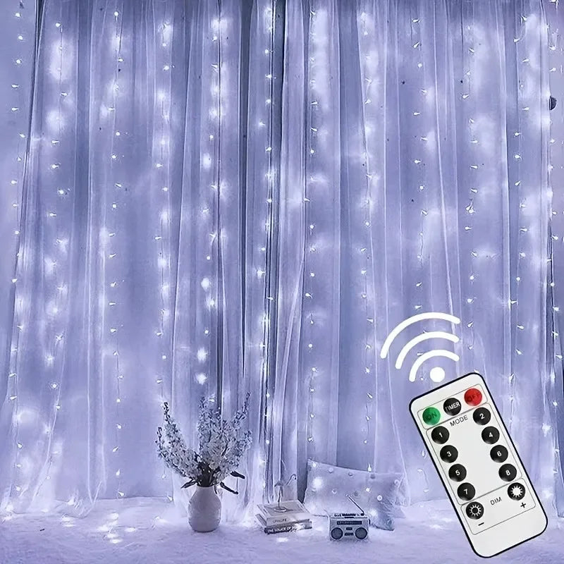 Guirnalda de luces de hadas LED para boda, luces de Navidad, enchufe USB, cortina, cadena de luces, decoración navideña, fiesta de cumpleaños, decoración de pared