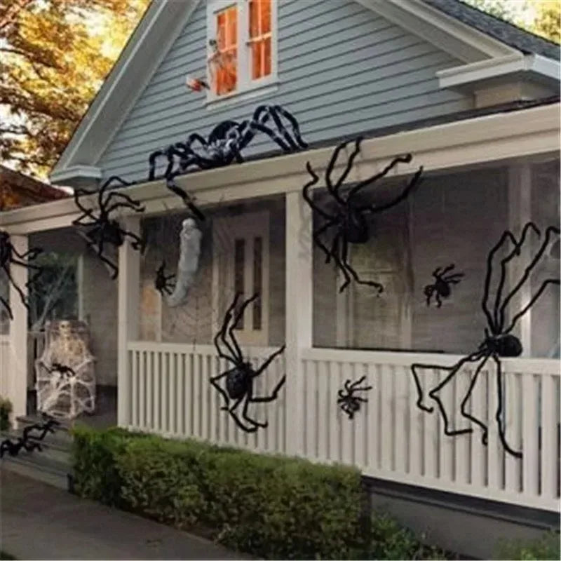 Araña Grande de Peluche de Halloween, Decoración de Halloween de Terror, Accesorio de Fiesta, Decoración Gigante de Araña para Exteriores de 30-200cm, Broma de Cámara, Araña Negra