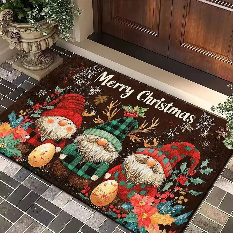 Christmas Tree Santa Claus Elk Christmas Entry Door Floor Mat Festive Decorations Carpet Bathroom Anti-slip Mat Entrance Doormat