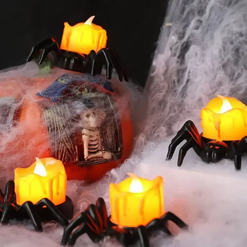 Decoración de Halloween de araña, luz LED de vela espeluznante, sin llama, parpadeo seguro, decoración de fiesta, ambiente festivo, vacaciones