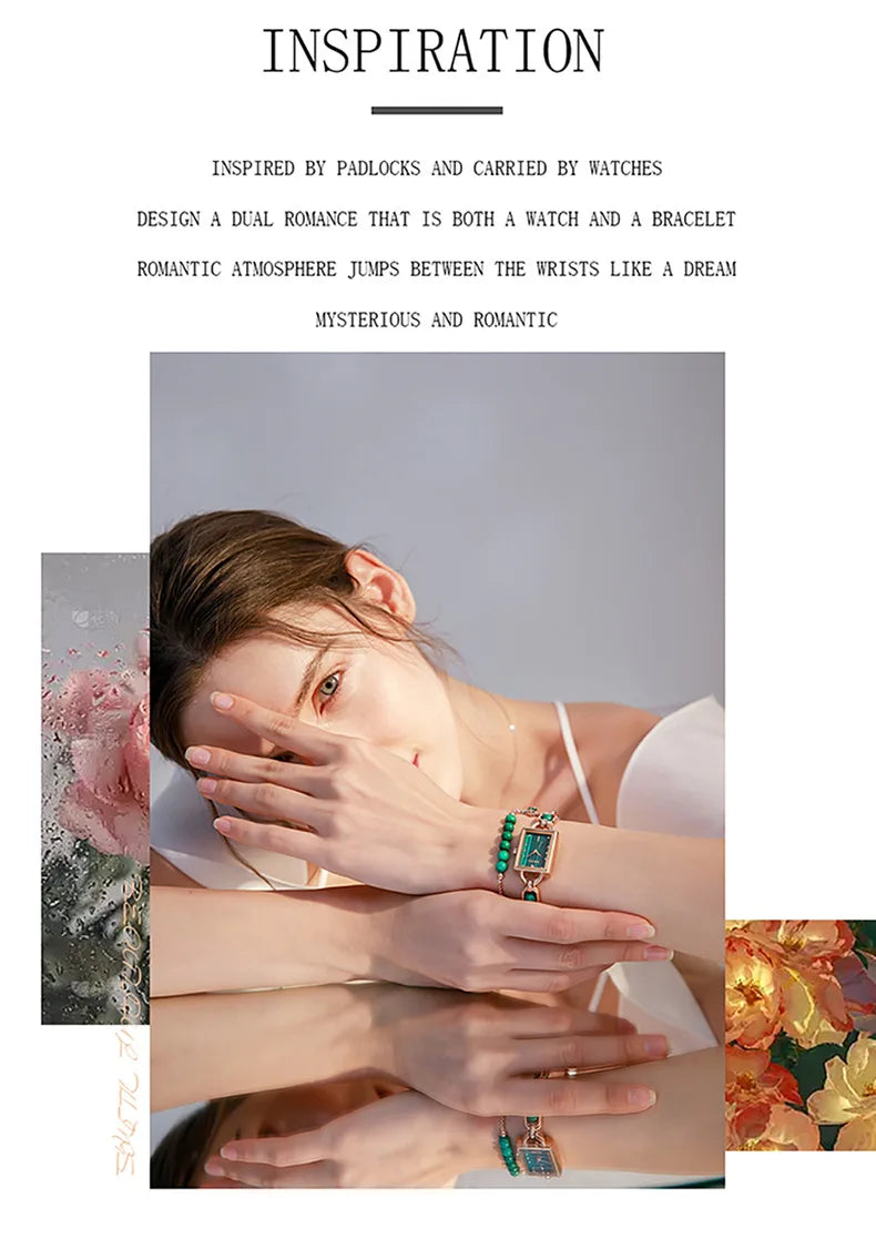 Reloj de mujer de lujo ligero con cristales exquisitos y pulsera de esmeraldas medievales, relojes de cuarzo de moda para mujer y accesorios