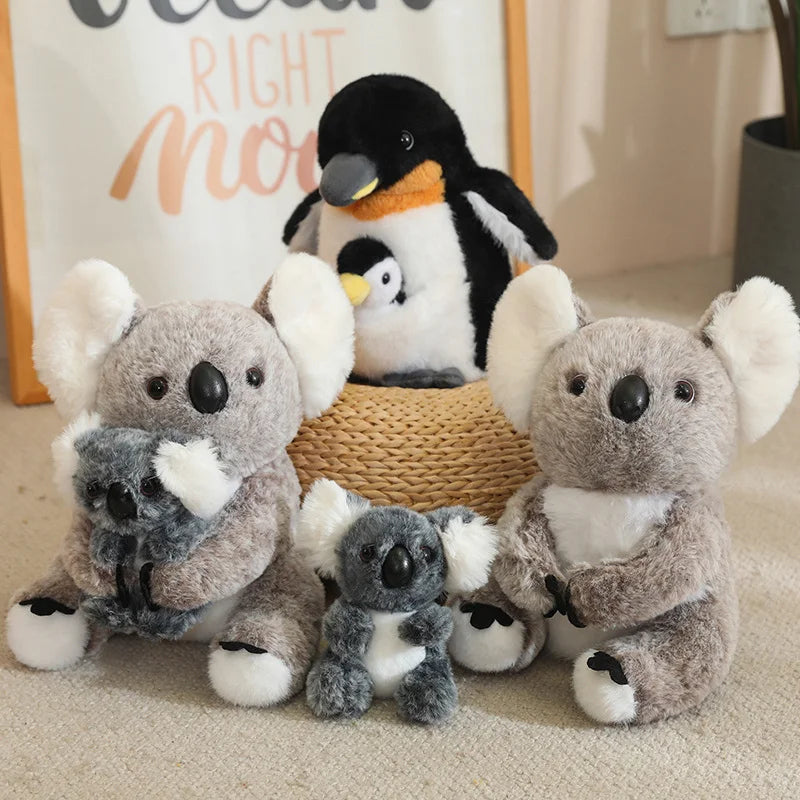 Animaux en peluche mère et enfant koala pingouin poupée douce en peluche oreiller décoration de la maison cadeaux d'anniversaire sapin filles et garçons