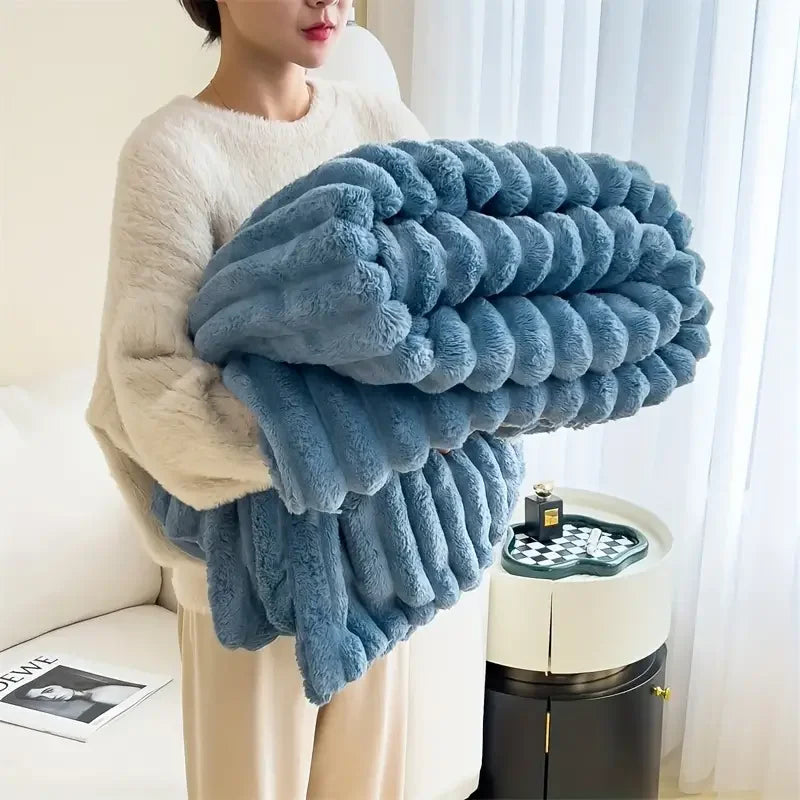 Manta de invierno de terciopelo de conejo de lujo – Franela gruesa, cálida y suave