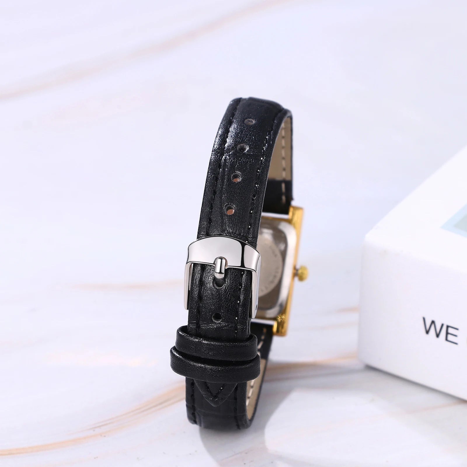 Lancardo Leather Rectangular Women Small Watch Silver Rectangular Roman Numerals Premium PU Strap Black Women's Exquisite Watch