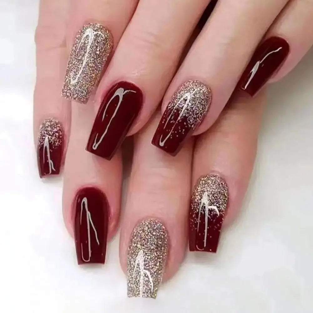 24 stk. Gradient Falske Negler Fransk Ballerina Negler Vanntett Falske Medium Kiste Falske Negler Fingernegler Press-on Negler Tips