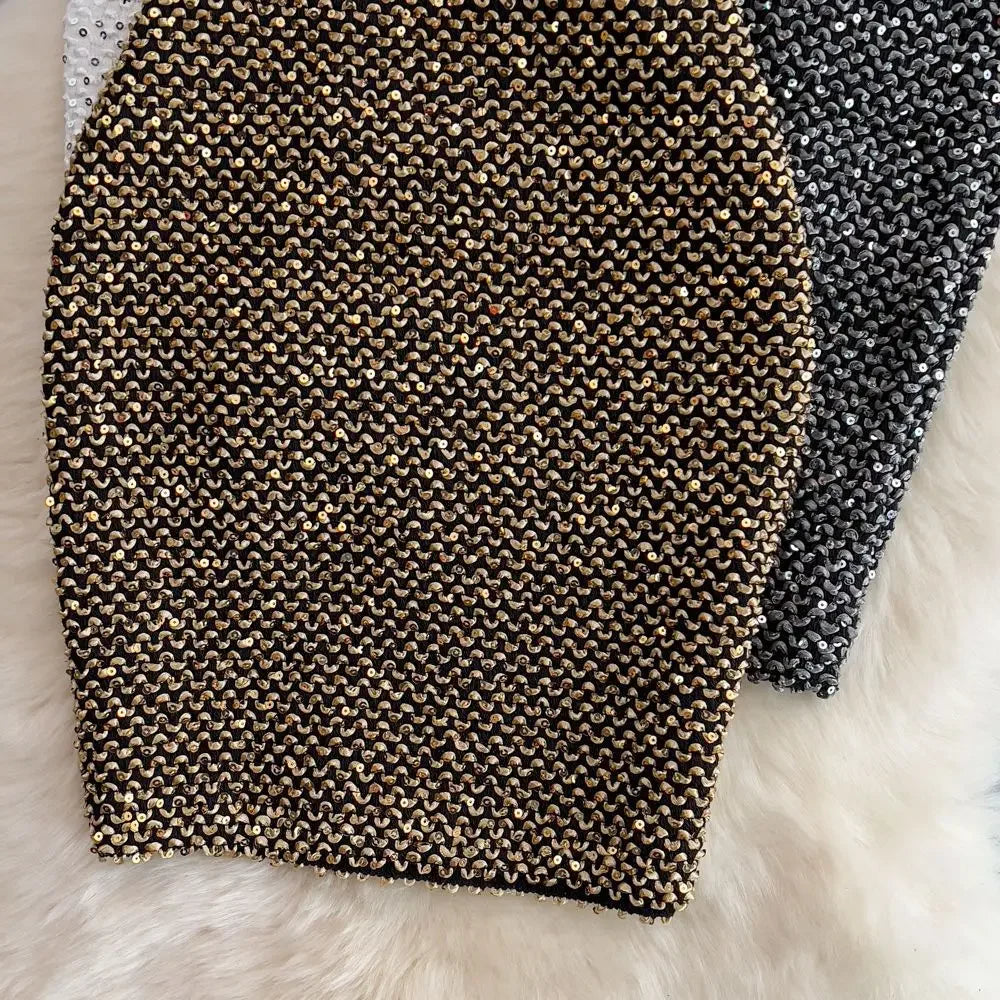 Faldas de mujer elegantes con lentejuelas, faldas de mujer formales para oficina, de primera calidad, elegantes y chic, oferta de lujo original estilo coreano de moda