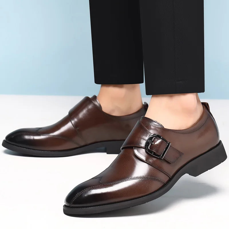 Zapatos de vestir de negocios para hombre con cierre, zapatos de cuero formales para hombre, calzado Oxford, mocasines Oxford de cuero de alta calidad para hombre