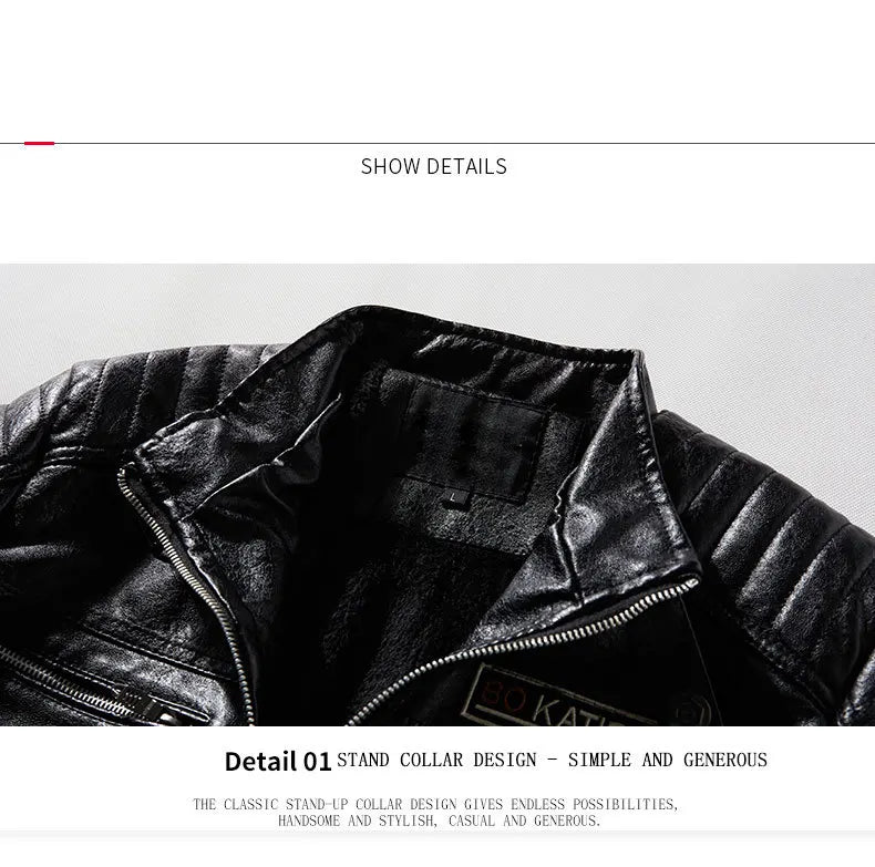 Chaqueta de Motociclista para Hombre, Chaquetas de Cuero PU para Motociclista con Forro Polar, Cortavientos de Moto para Hombre, Cuello Levantado, Chaquetas Casuales