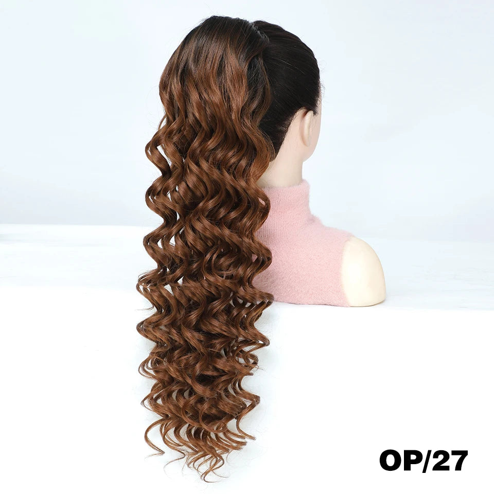Extensions de queue de cheval bouclée à cordon de serrage de 28 pouces, postiche synthétique à clipser pour femmes noires, longues perruques ondulées pour filles afro