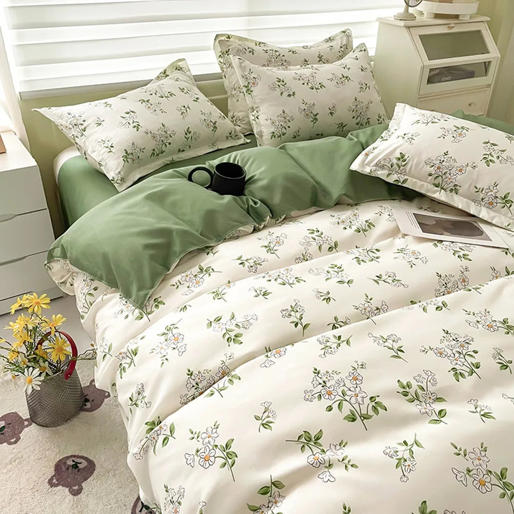 Juego de ropa de cama Kawaii para niños y adultos, sábana encimera, funda de edredón, funda de almohada, tamaño individual, doble, completo, ropa de cama floral de cerezo, textil para el hogar