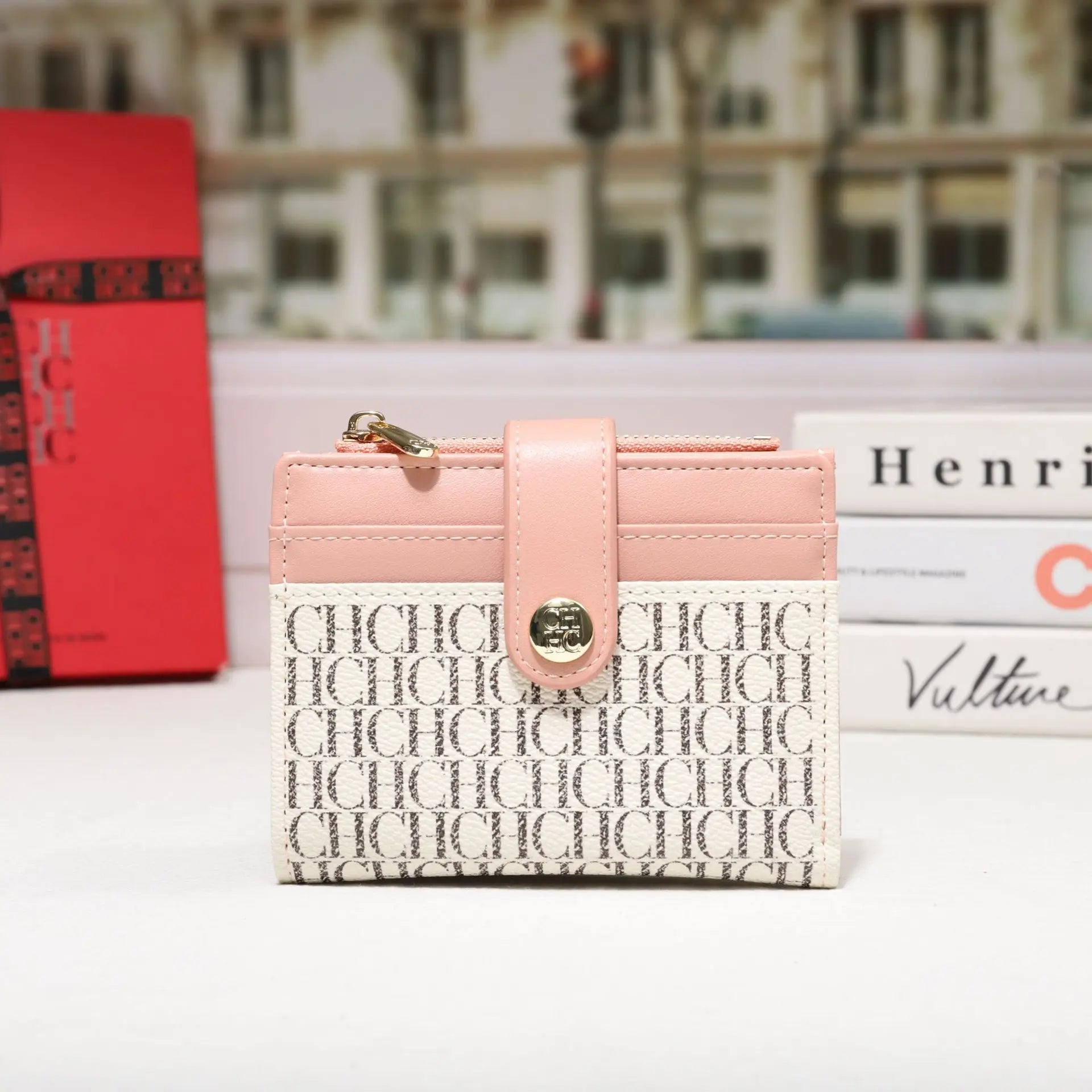 Cartera CH Luxury Classic plegable pequeña y ligera para mujer, cartera retro con estampado, mini tarjetero, monedero multifunción para tarjetas de identificación