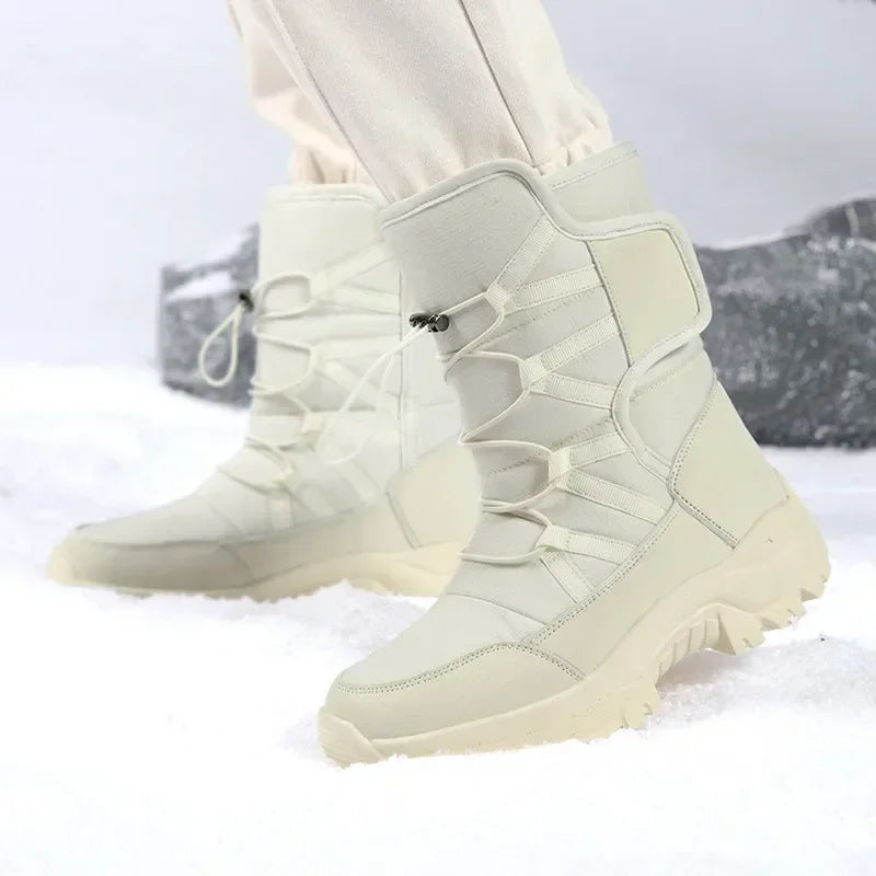 New Winter Women Boots Warm Plush Mid-Calf Women's Snow Boots Lace-up Outdoor Waterproof Hiking Boots Chaussures Femme Size 42