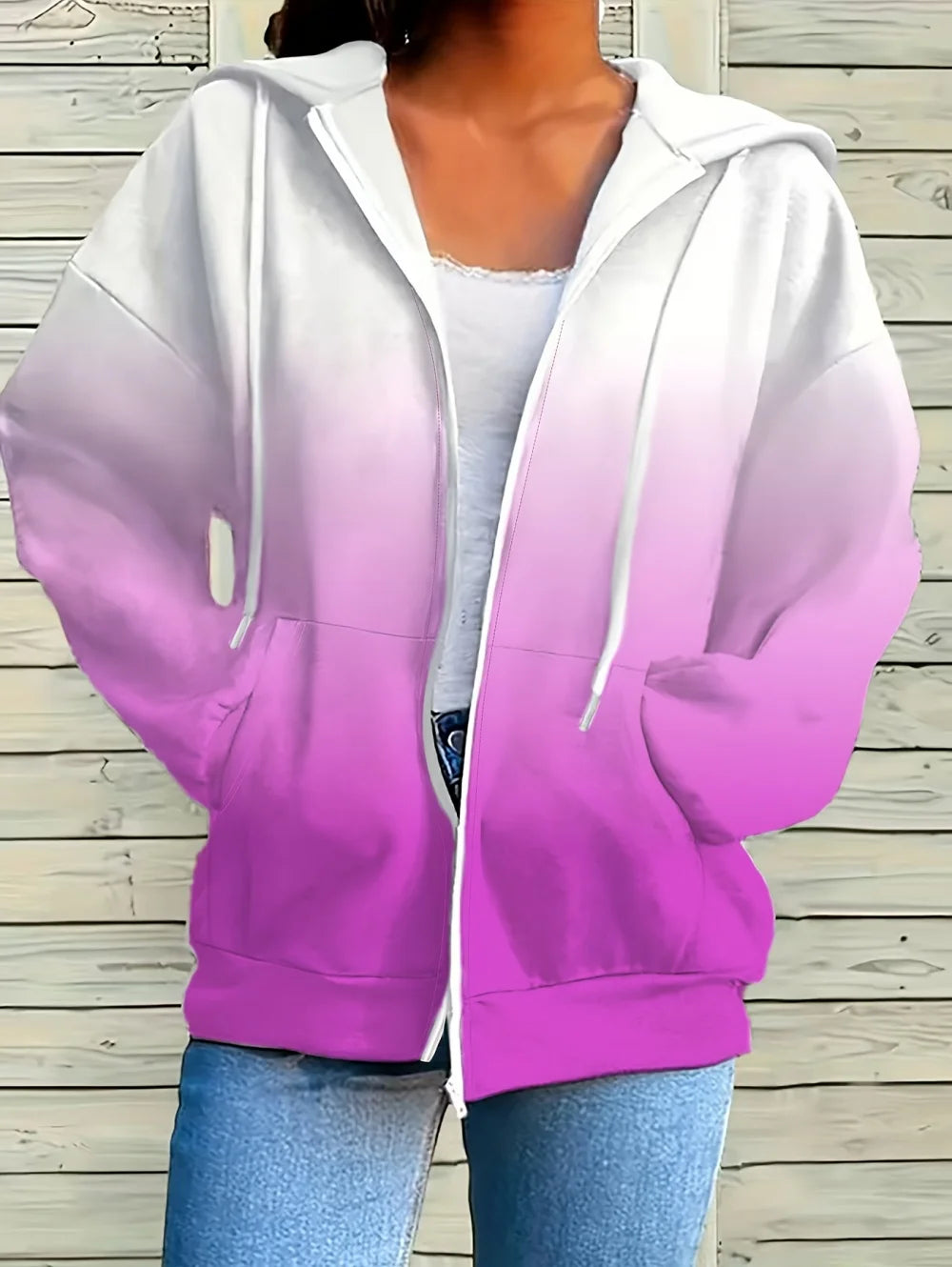 Sudadera con capucha y cremallera con degradado para mujer