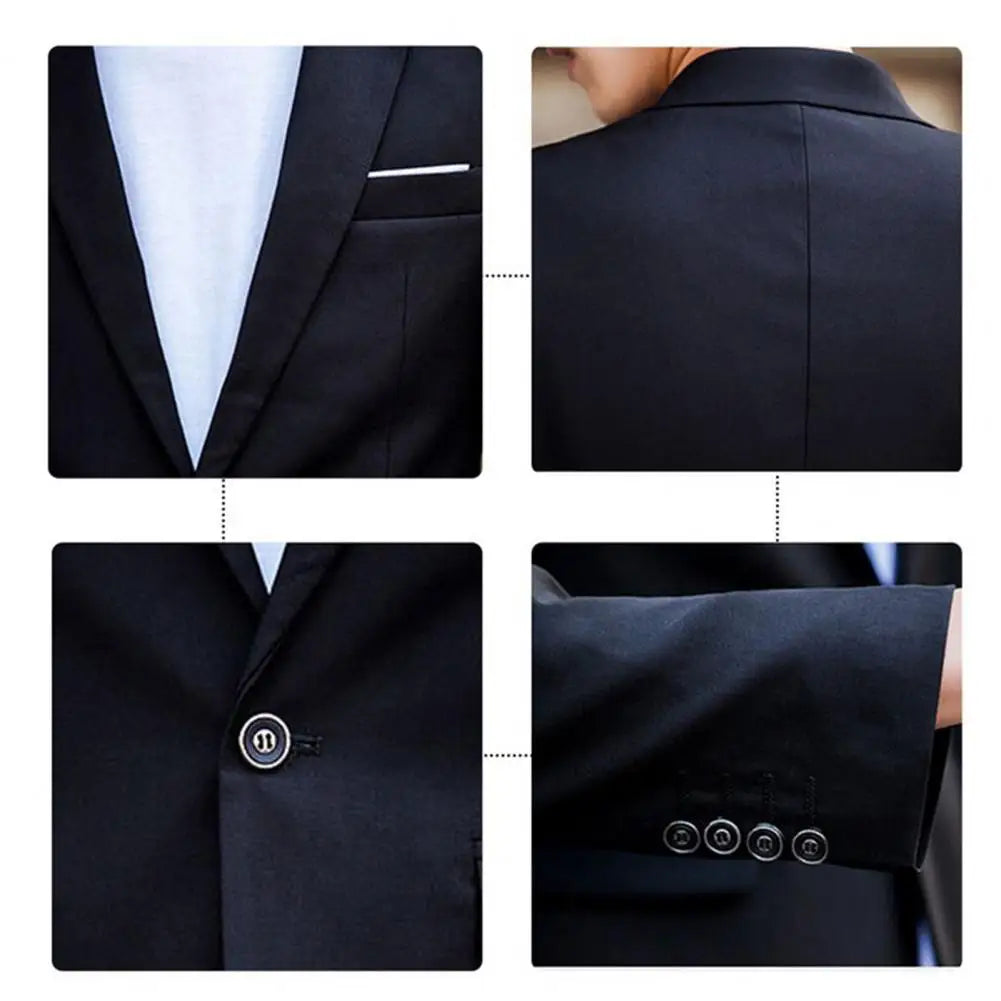 Traje de negocios informal para hombre, color liso, cuello vuelto, ajustado, traje de novio para boda, blazer, pantalones, conjuntos para hombre