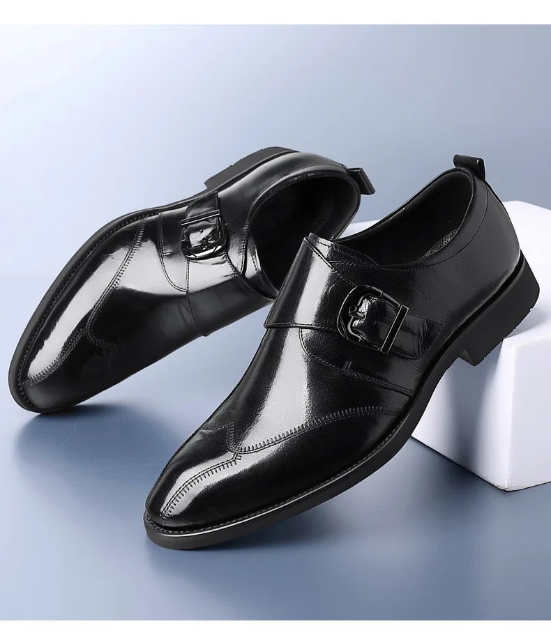 Zapatos de vestir de negocios para hombre con cierre, zapatos de cuero formales para hombre, calzado Oxford, mocasines Oxford de cuero de alta calidad para hombre
