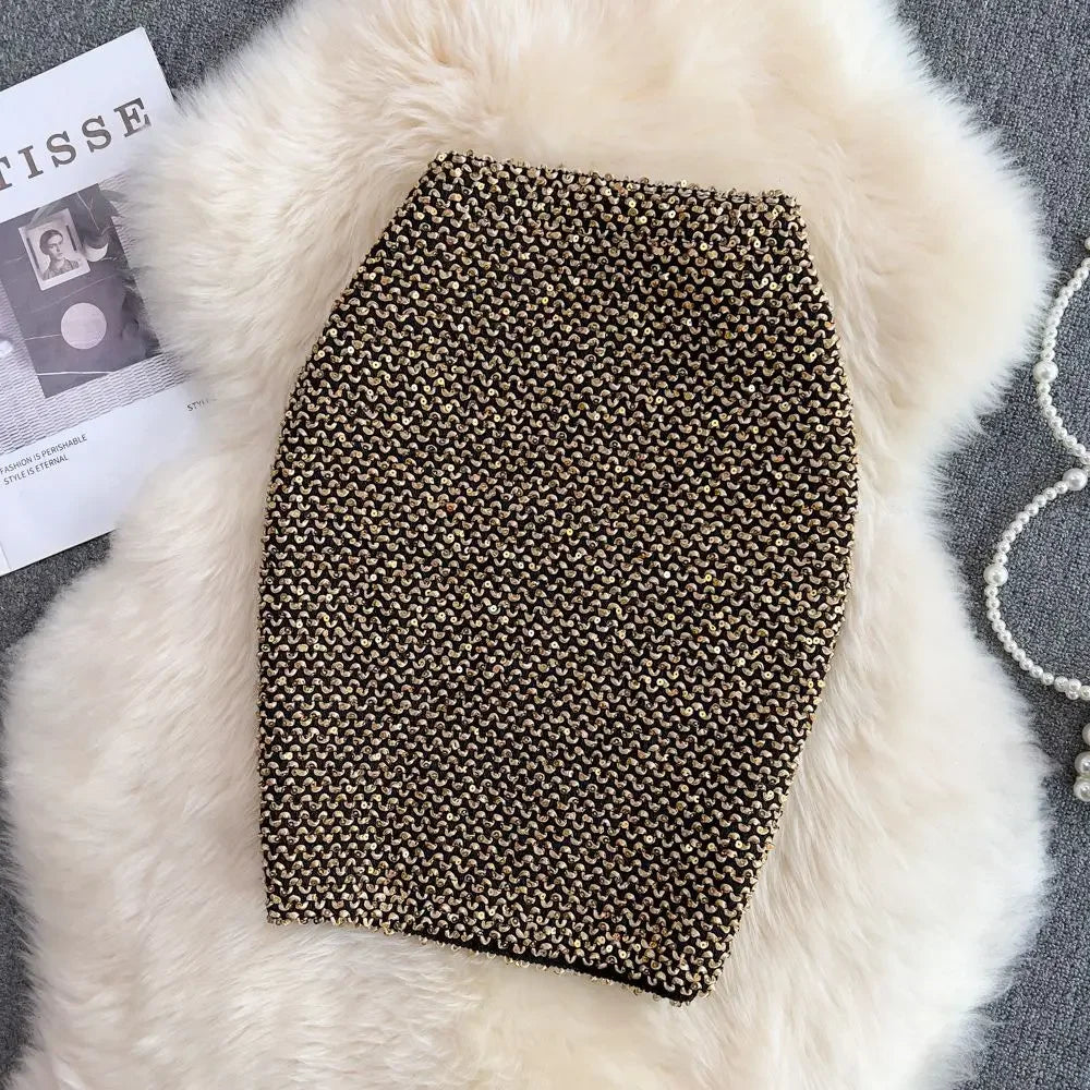 Faldas de mujer elegantes con lentejuelas, faldas de mujer formales para oficina, de primera calidad, elegantes y chic, oferta de lujo original estilo coreano de moda