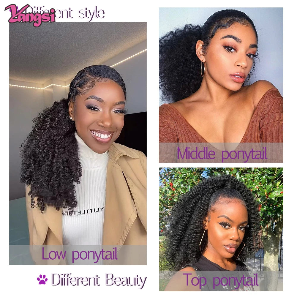 Afro Curly Ponytail for Black Women Drawstring Ponytail Kinky Synthetic hair Extension Ombre Bug Color Clip in For Party