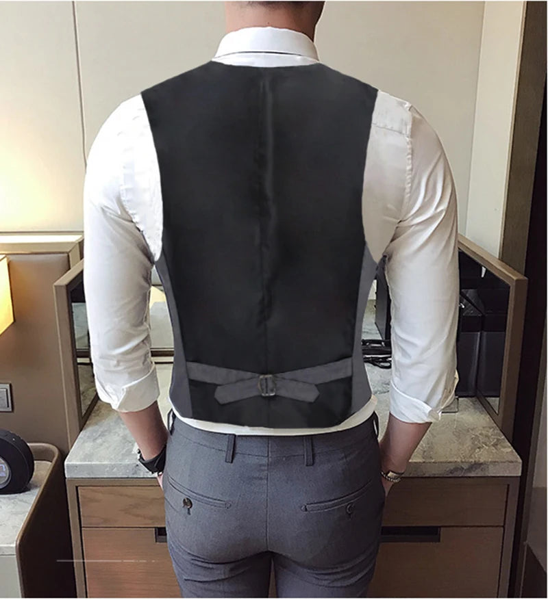 Gilet de costume simple boutonnage tendance pour homme, gris et noir, haut de gamme, coupe cintrée, formel, décontracté, grande taille 7XL