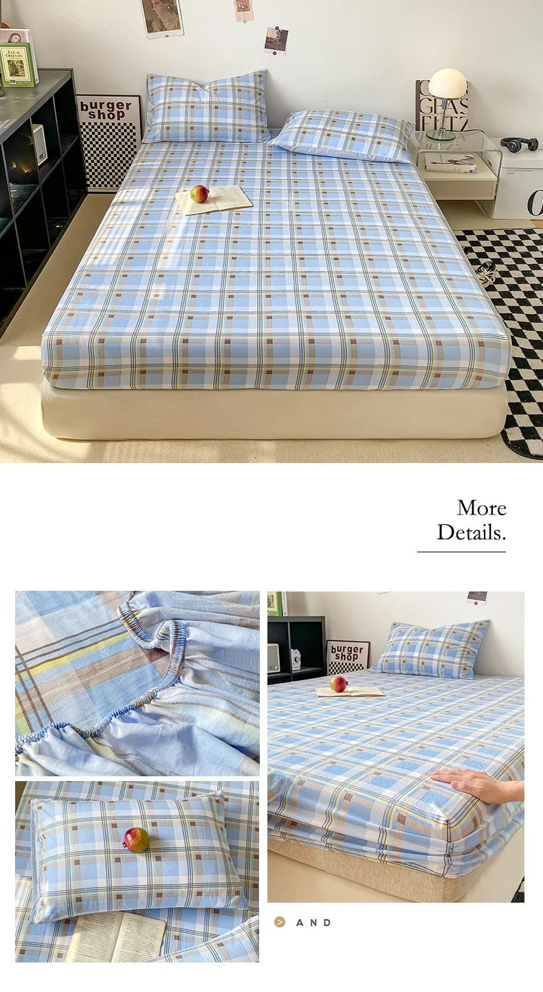 Sábana Ajustable Estilo Plaid, Funda de Cama Suave para la Piel, Sábana Elástica para Habitación de Niñas y Niños, Ropa de Cama para el Hogar (Sin Funda de Almohada)