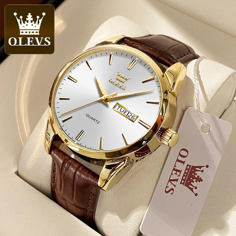OLEVS 6898 Reloj de Mujer Original de Moda Reloj de Pulsera de Cuarzo Impermeable con Correa de Cuero Luminosa Doble Calendario Reloj de Señora