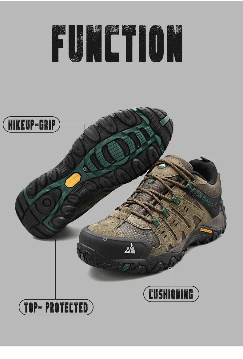 HIKEUP Zapatillas de senderismo para hombre de cuero de ante, calzado de exterior resistente al desgaste, zapatillas tácticas de trekking, senderismo y caza para hombre