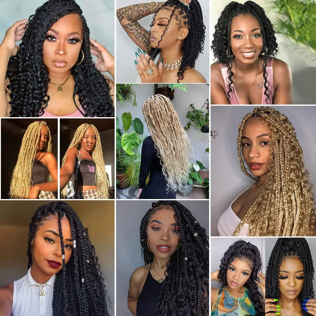 1/7 Paquetes de trenzas Goddess Box Braids de 10 a 24 pulgadas, pre-bucle, Boho Box Braids con puntas rizadas, cabello sintético para trenzas de ganchillo 3X
