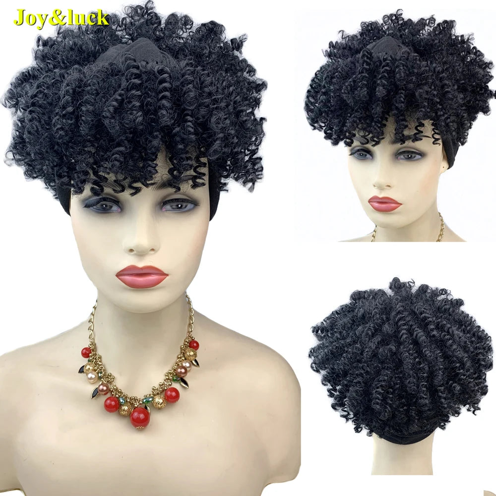 Burgundy Afro Curly Headband Wig