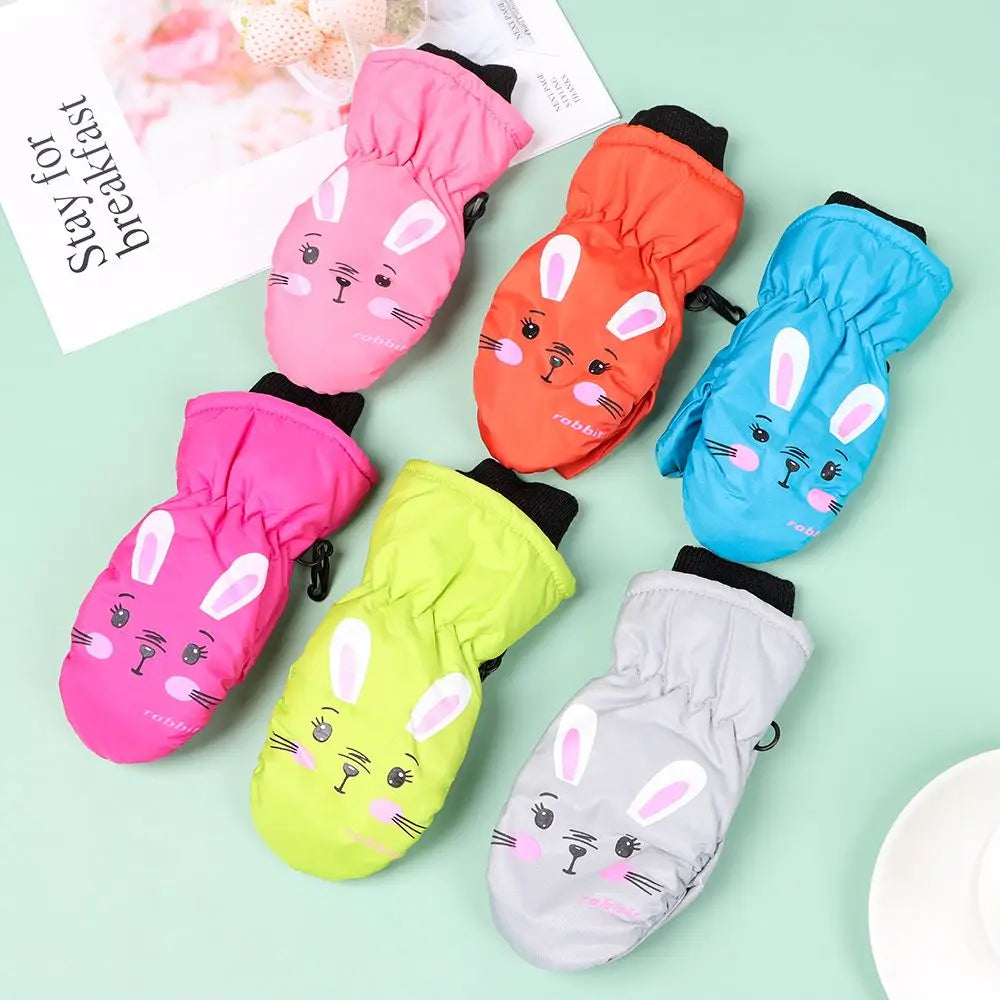 Fashion Non-slip Children Boys Girls Cartoon Rabbit Kids Ski Gloves Sports Mittens Waterproof Thick Warm
