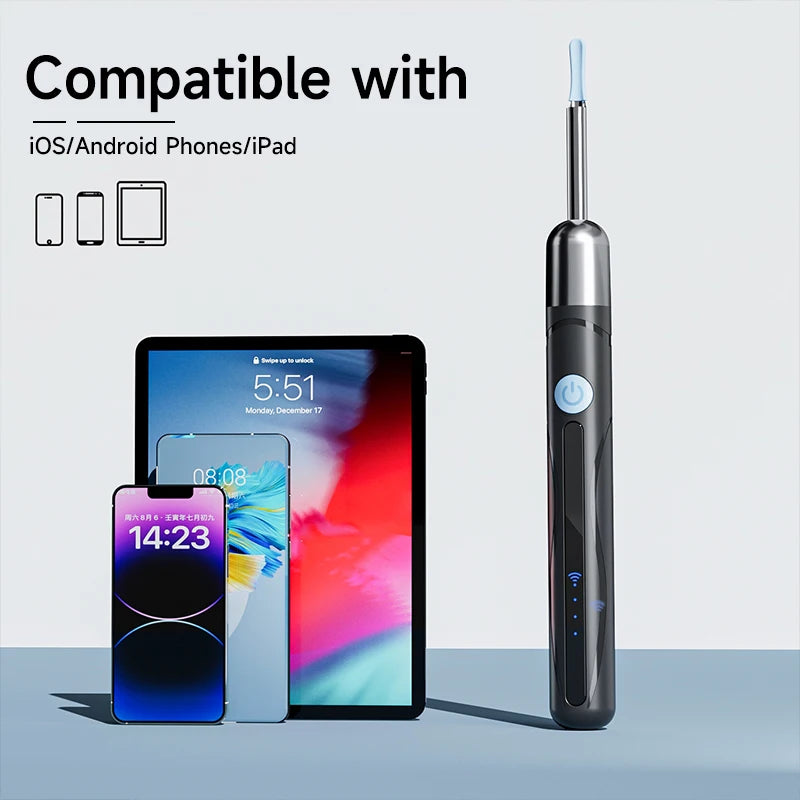 Cámara de limpieza visual de oídos WIFI, removedor de cerumen digital con 6 LED, resistente al agua, 4.2MM HD1080P, estuche con cucharas para oídos