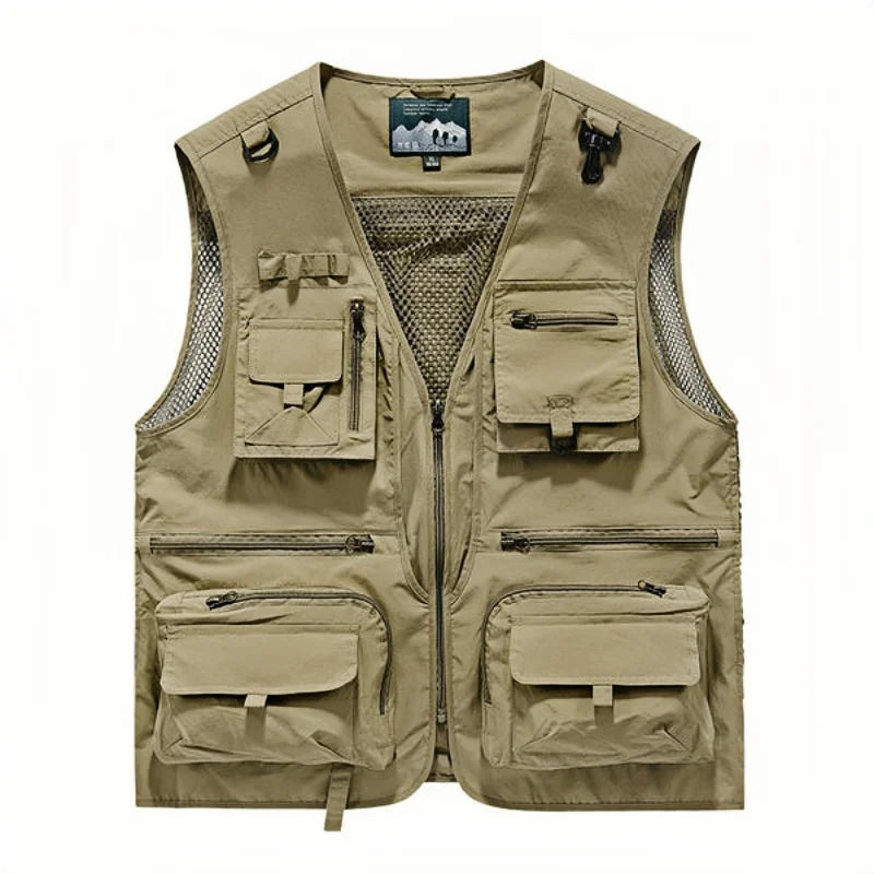 Chaleco de hombre, verano, casual, para fotografía, pesca, chaleco multibolsillos, de ocio al aire libre, para montañismo, sin mangas, con cuello en V, logotipo personalizado