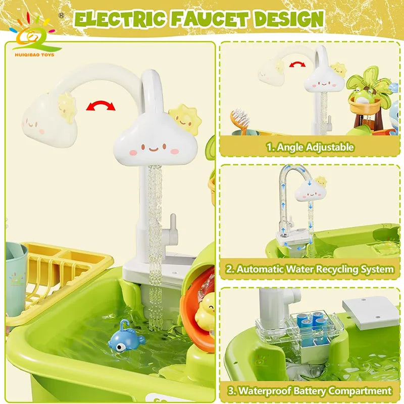 Juguetes de cocina eléctricos para niños, diversión con agua, lavabo, pesca, lavado de platos, juego de rol para el hogar, juguetes de educación temprana para bebés