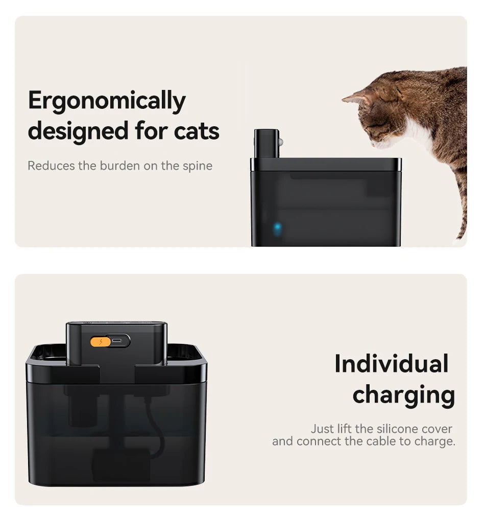 ROJECO Fuente de Agua Automática Inalámbrica para Gatos 2600mAh Dispensador de Agua para Mascotas para Perros Gatos Sensor Infrarrojo Bebedero Inteligente para Mascotas