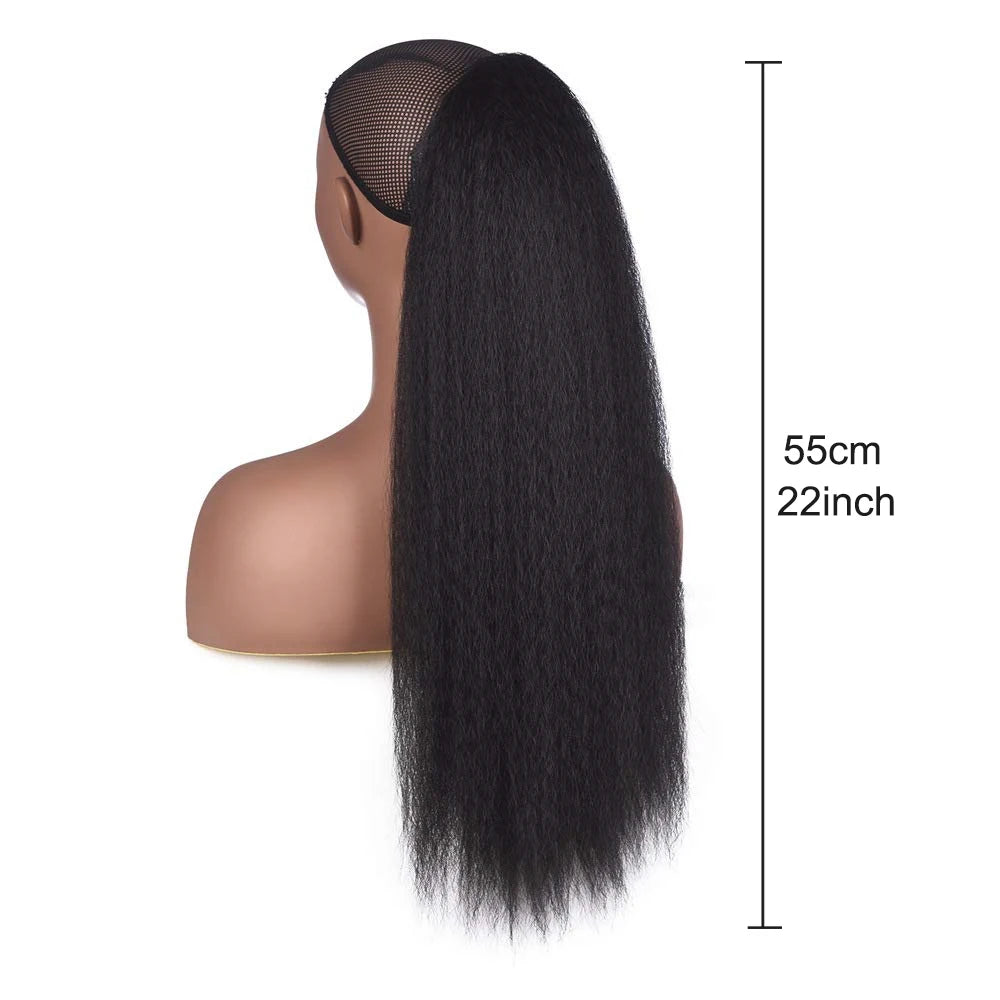 Extension de cheveux synthétique en queue de cheval à cordon, texture bouclée africaine yaky, 22 pouces