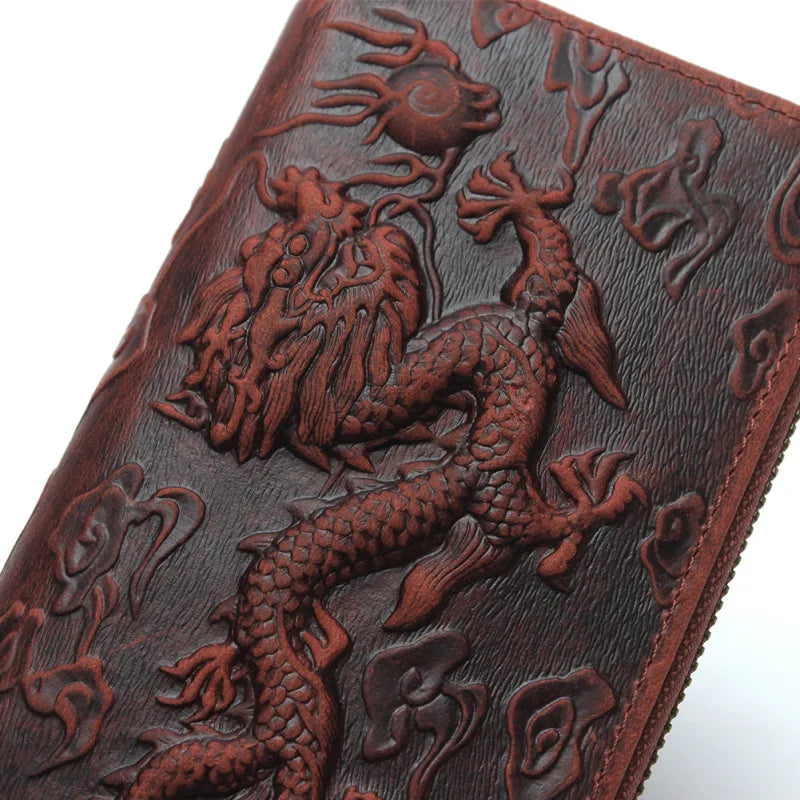 Billetera de lujo para hombre, cartera de mano de cuero genuino, monedero largo grabado en relieve, carteras de hombre de cuero grueso, carteras de mano de cuero para dinero