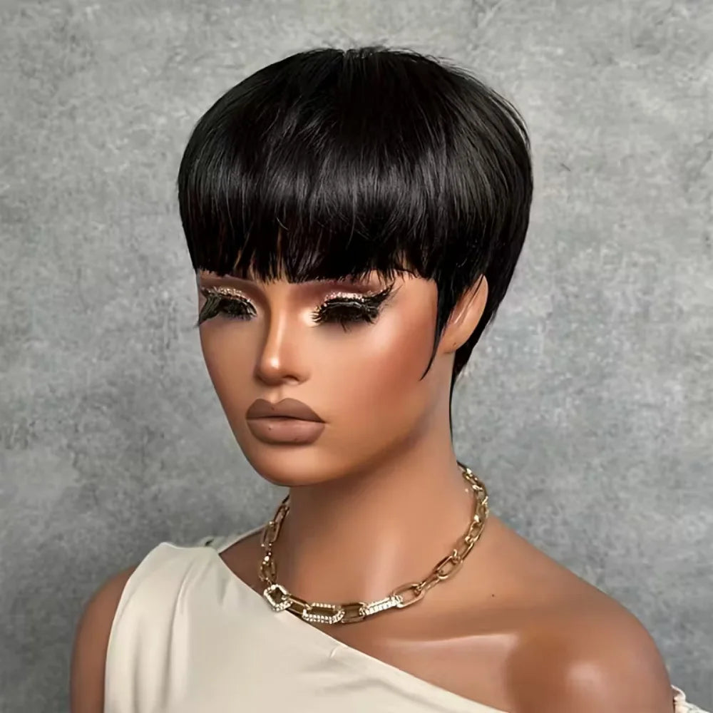 Perruque Pixie Cut Courte en Cheveux Humains Perruque Entièrement Faite à la Machine Cheveux Lisses pour Femme