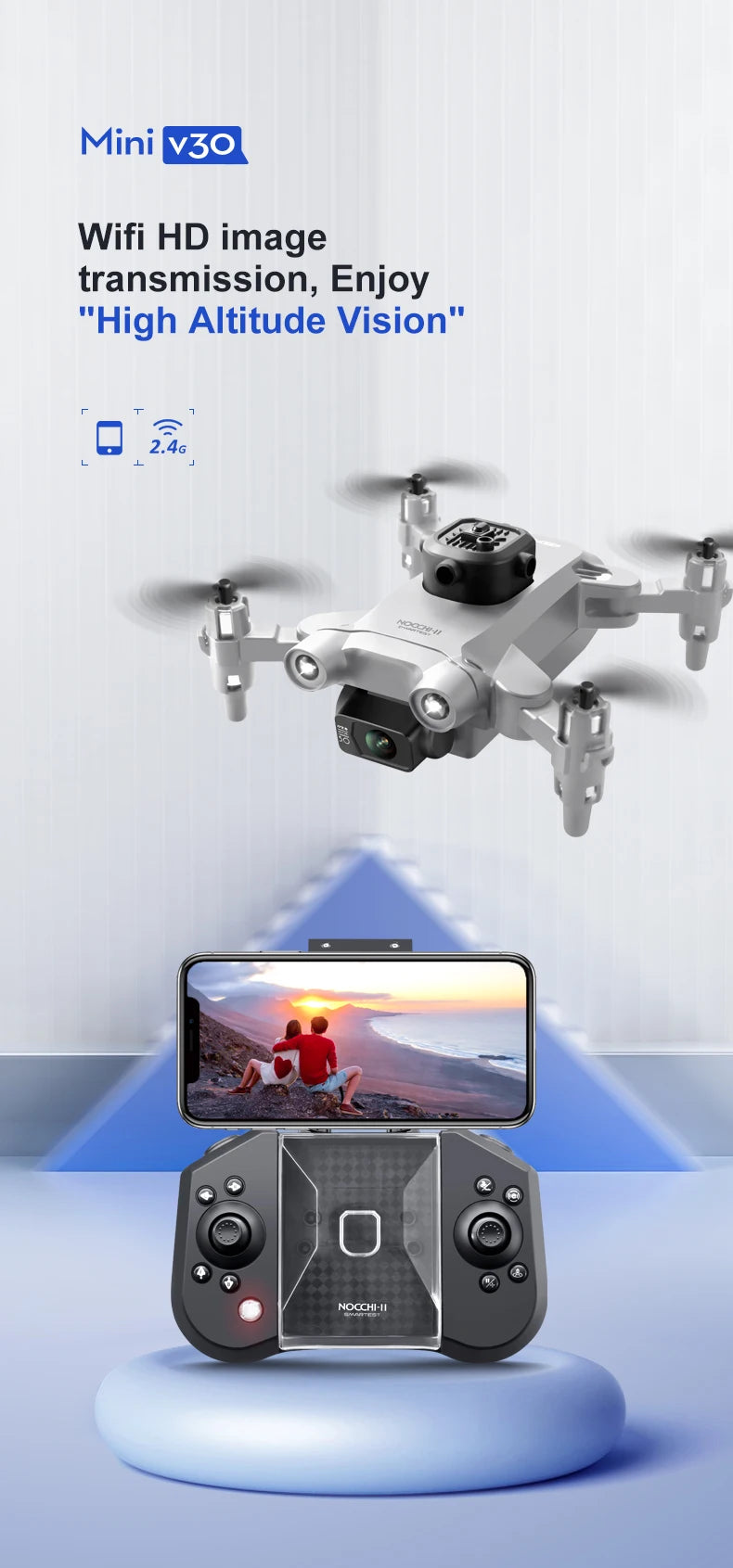 Mini drone 4DRC V30 4K HD double caméra WIFI FPV, drone professionnel à cinq côtés pour éviter les obstacles, hélicoptère RC, jouet cadeau