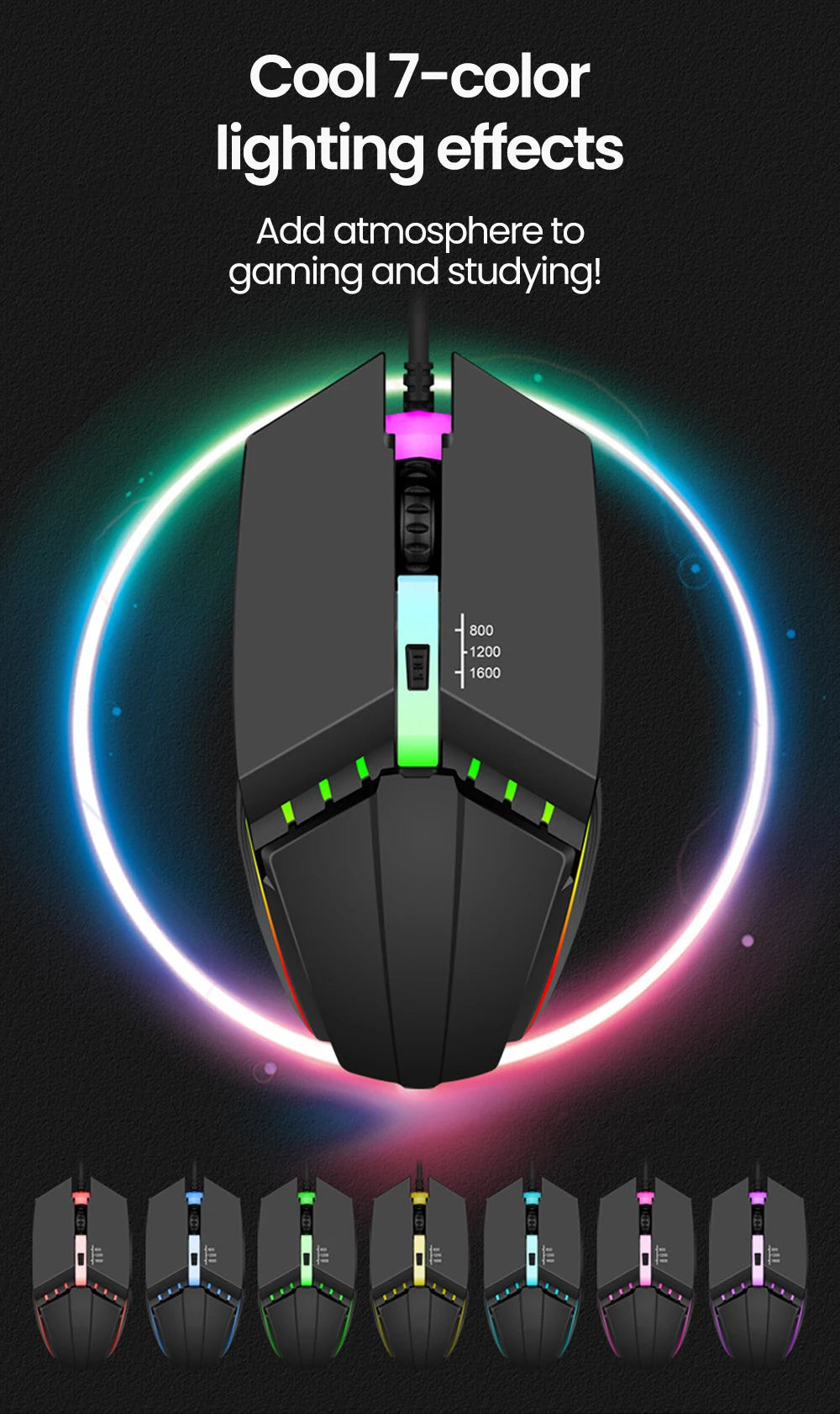 Mouse de gaming con cable Elough RGB – Silencioso, preciso y diseñado para el rendimiento