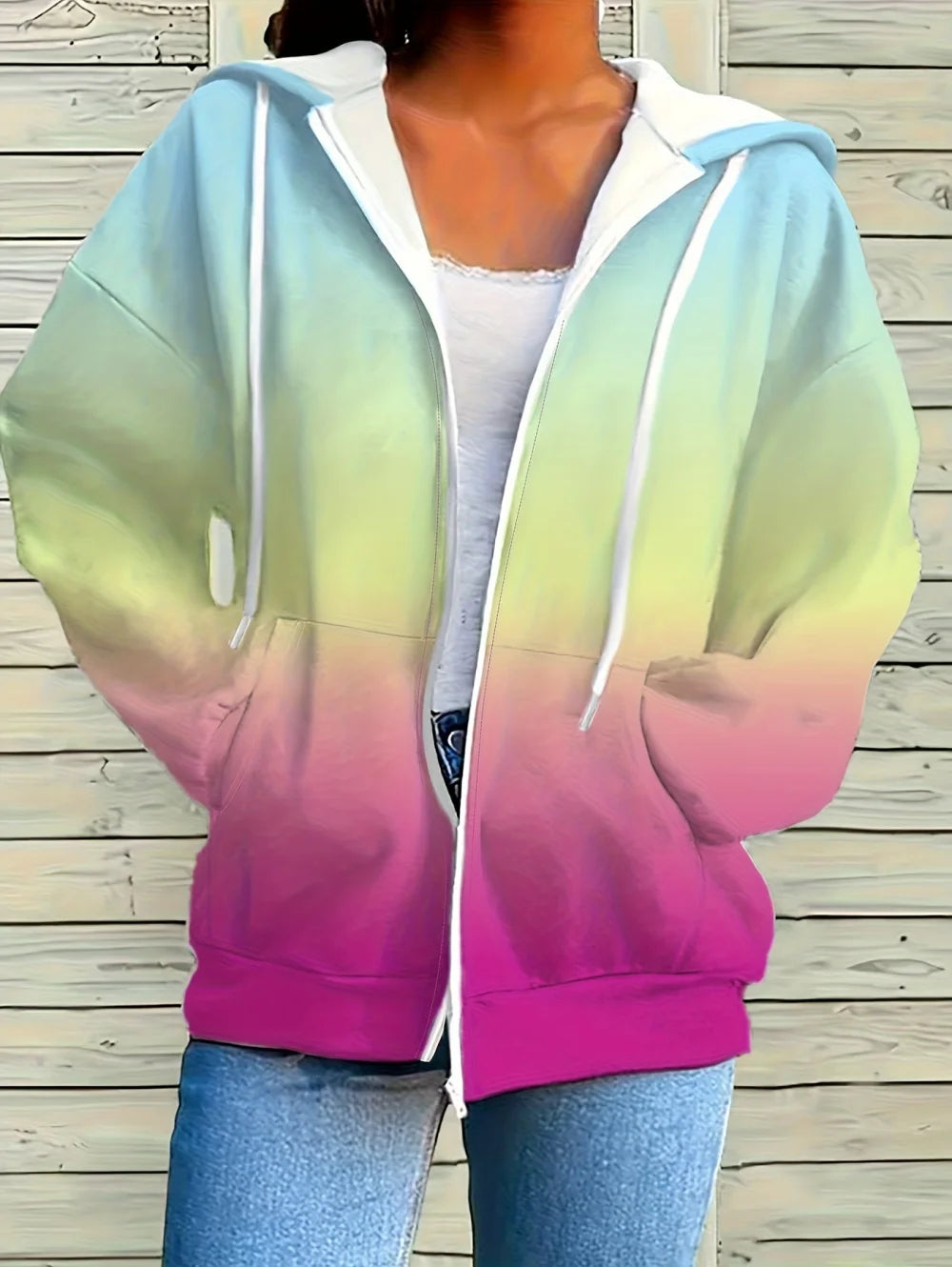 Sudadera con capucha y cremallera con degradado para mujer