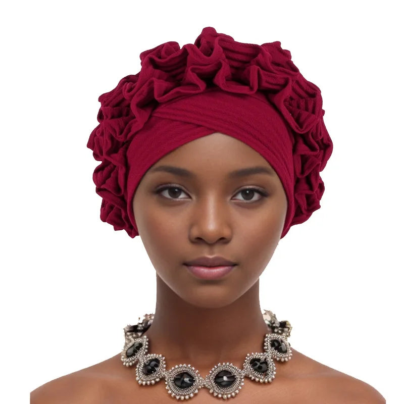 Ruffle Flower Women's Turban Cap Female Headscarf Bonnet African Headwraps Indian Hats Muslim Headwear Hat Turbante Mejur