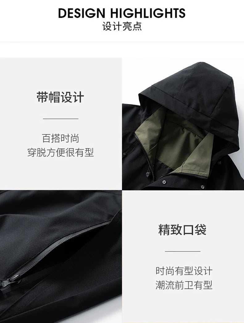 Cortavientos Cargo para Hombre, Chaquetas de Motocicleta, Ropa Militar Impermeable, Chaqueta con Capucha para Hombre, Abrigo para Acampar al Aire Libre y Senderismo