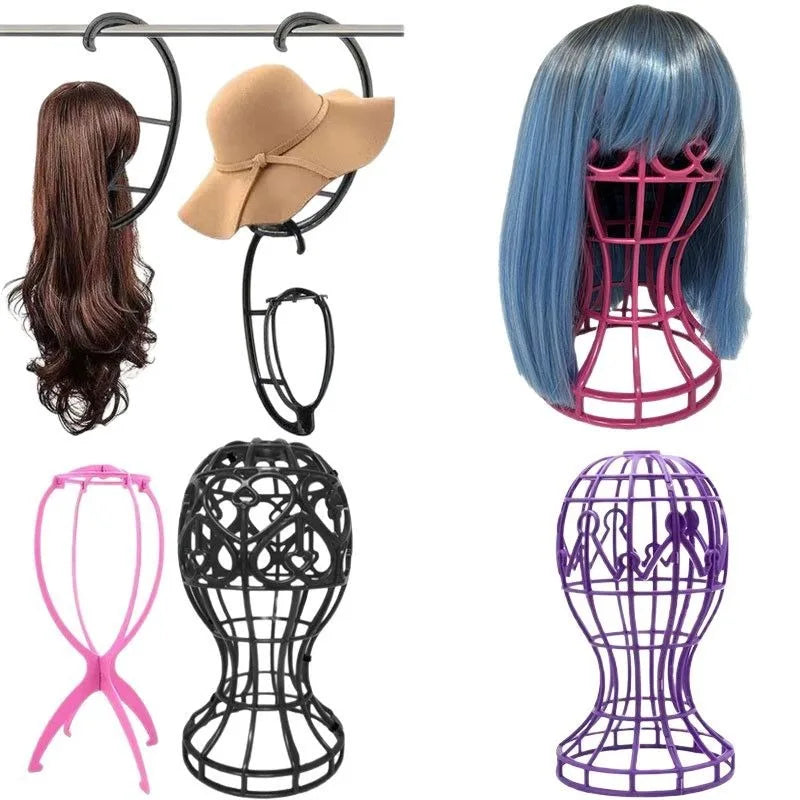 1PCS Soporte Plegable para Peluca Plástico Ajustable Portátil Soporte de Exhibición para Sombrero Maniquí Duradero Cabeza de Maniquí Plástico Negro, rosa, azul